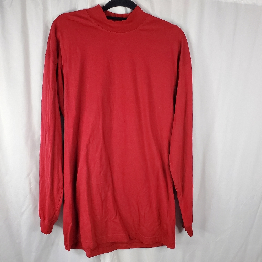 ♤ Claybrooke 100% Cotton Red Mockneck Long-sleeved T-Shirt Size XL Tall